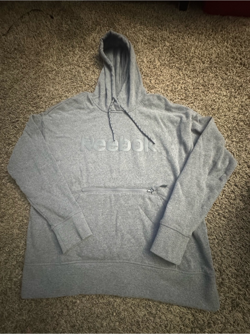 Reebok Men's Light Gray Hooded Pullover with Front Zip Pocket